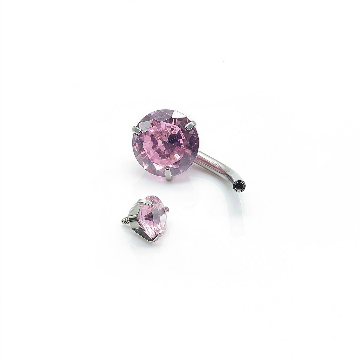 Round CZ 3-Prong Stainless Steel Navel Ring