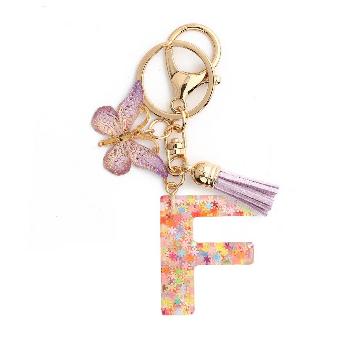 Pink Snowflake Letter Butterfly Keychain_CWMM6865