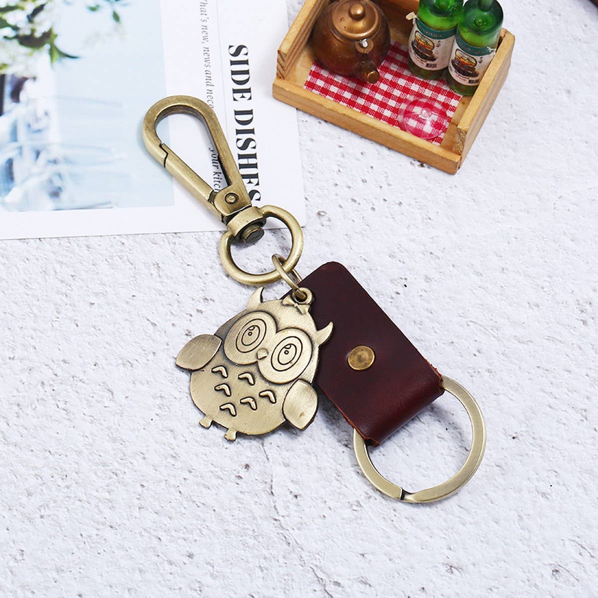 CREATIVE CARTOON OWL LEATHER CAR KEYCHAIN