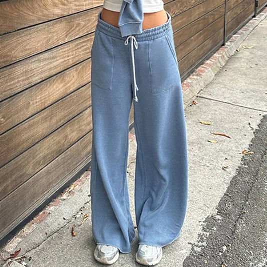 LOOSE SOLID COLOR DRAWSTRING ELASTIC-WAIST PANTS