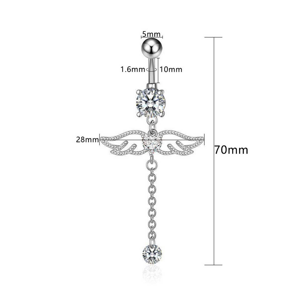 Wing CZ Navel Ring 316L Stainless Steel Piercing