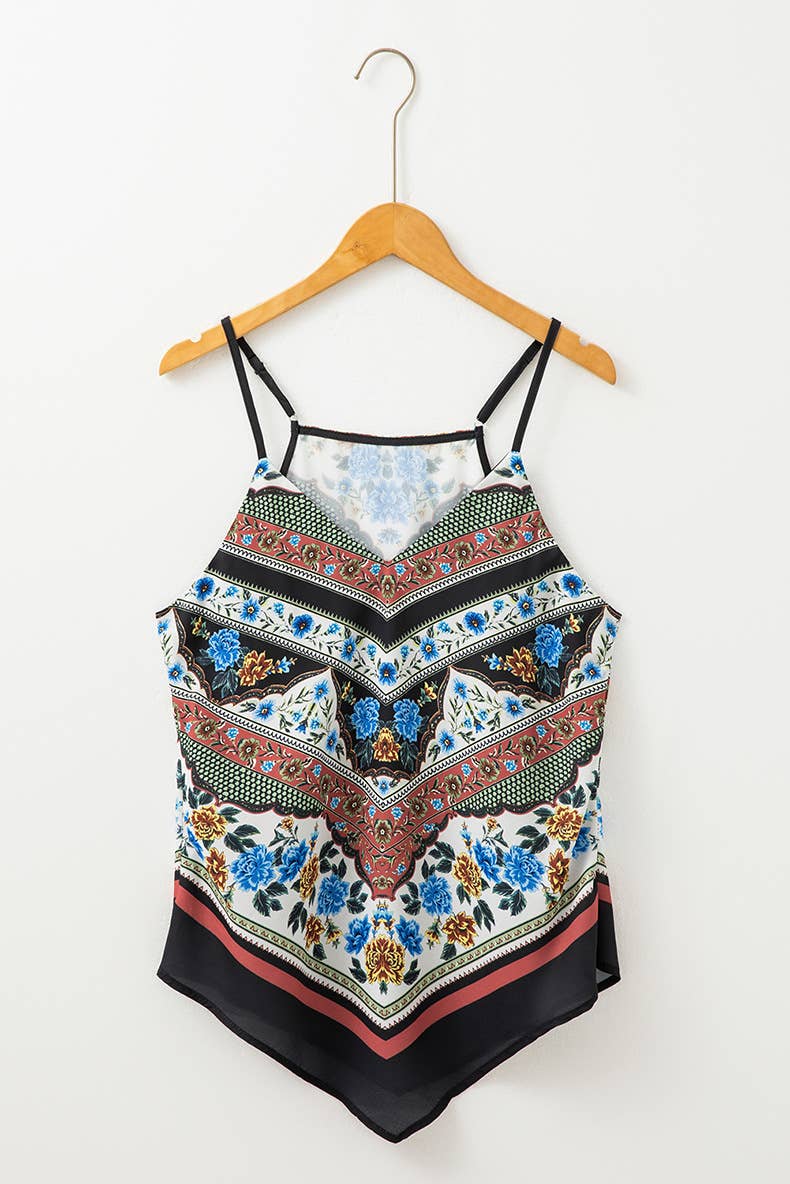 Ethnic-style printed V-neck halter top