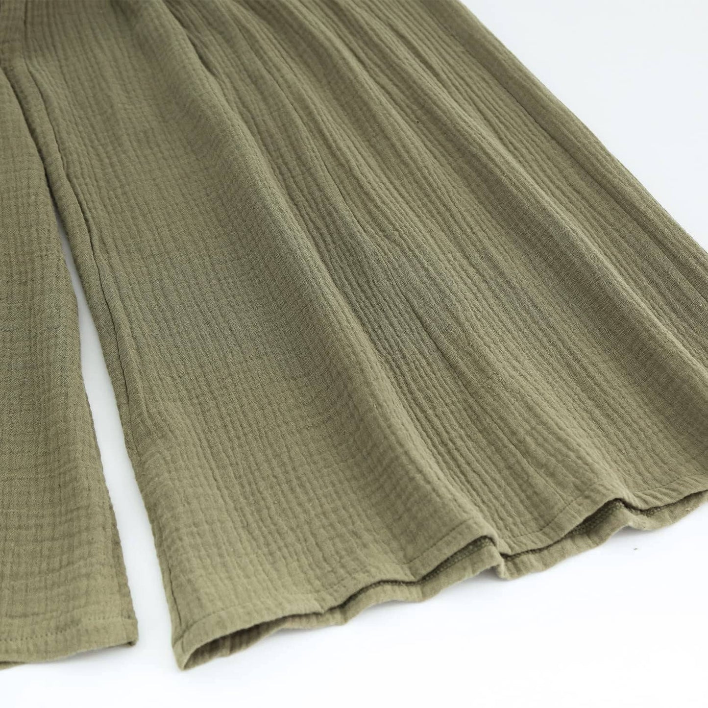 ELASTIC HIGH-WAISTED COTTON WIDE-LEG PANTS