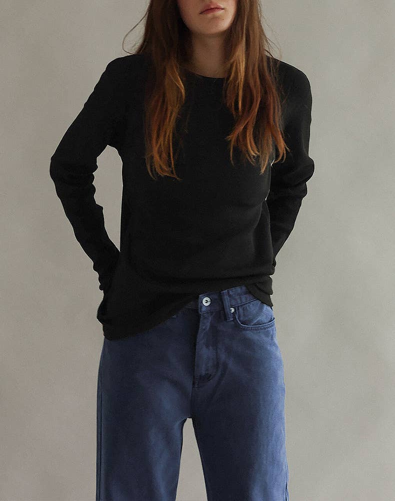 Threaded texture pure color T-shirt