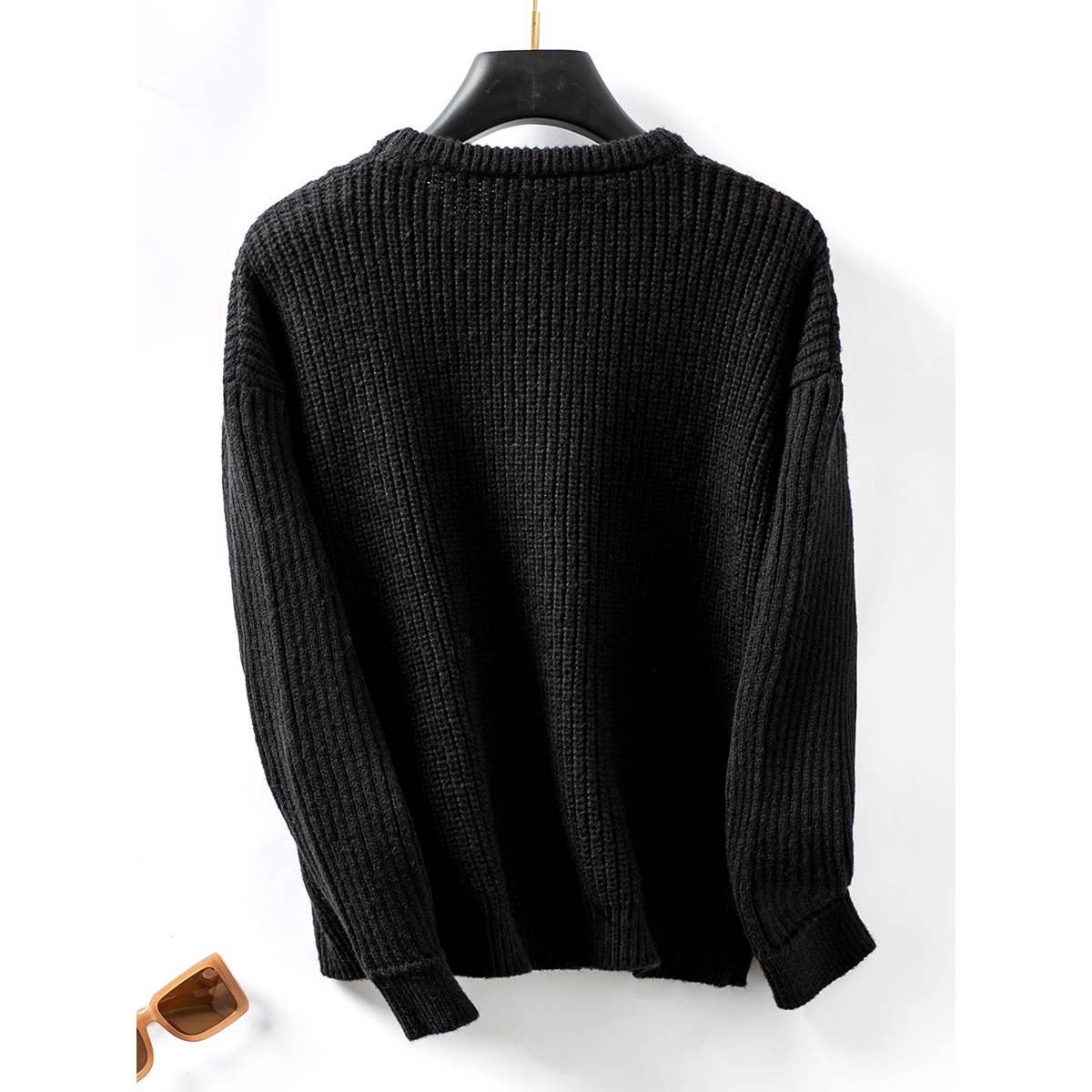 Solid color knotted pullover sweater for women