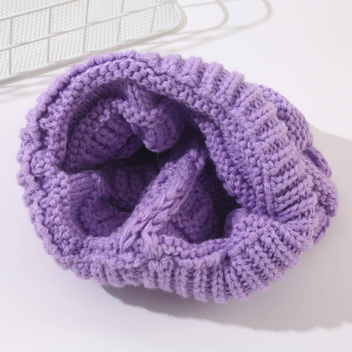 CWAH04348_CANDY COLOR KNIT BEANIE HAT WITH EAR HOLE