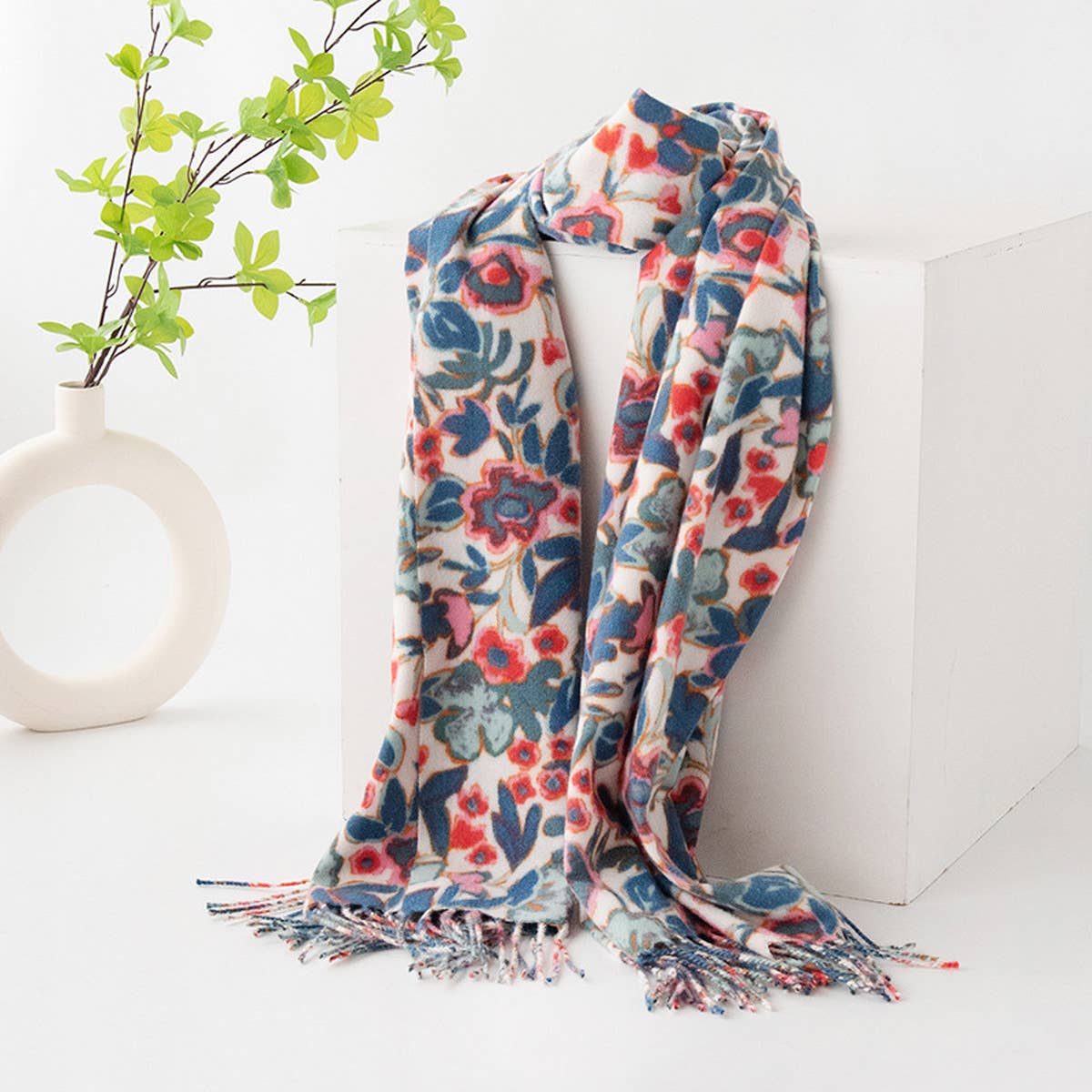 Soft Faux Cashmere Floral Scarf - Elegant Wrap_CWASC0917