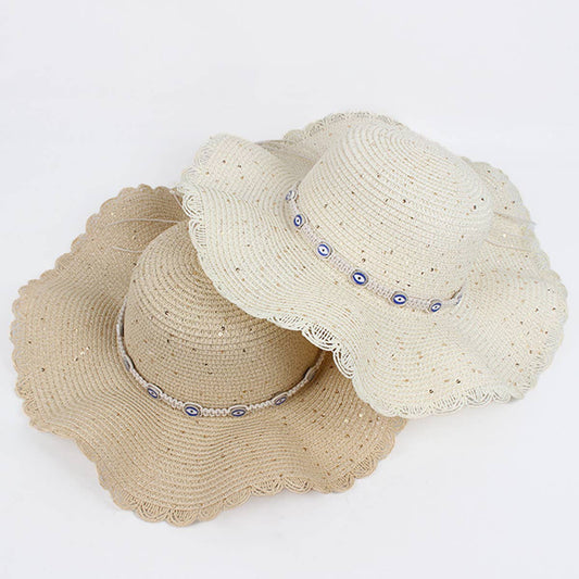WOMEN CASUAL VISOR DOME WAVE BRIM STRAW HAT_CWAH1197