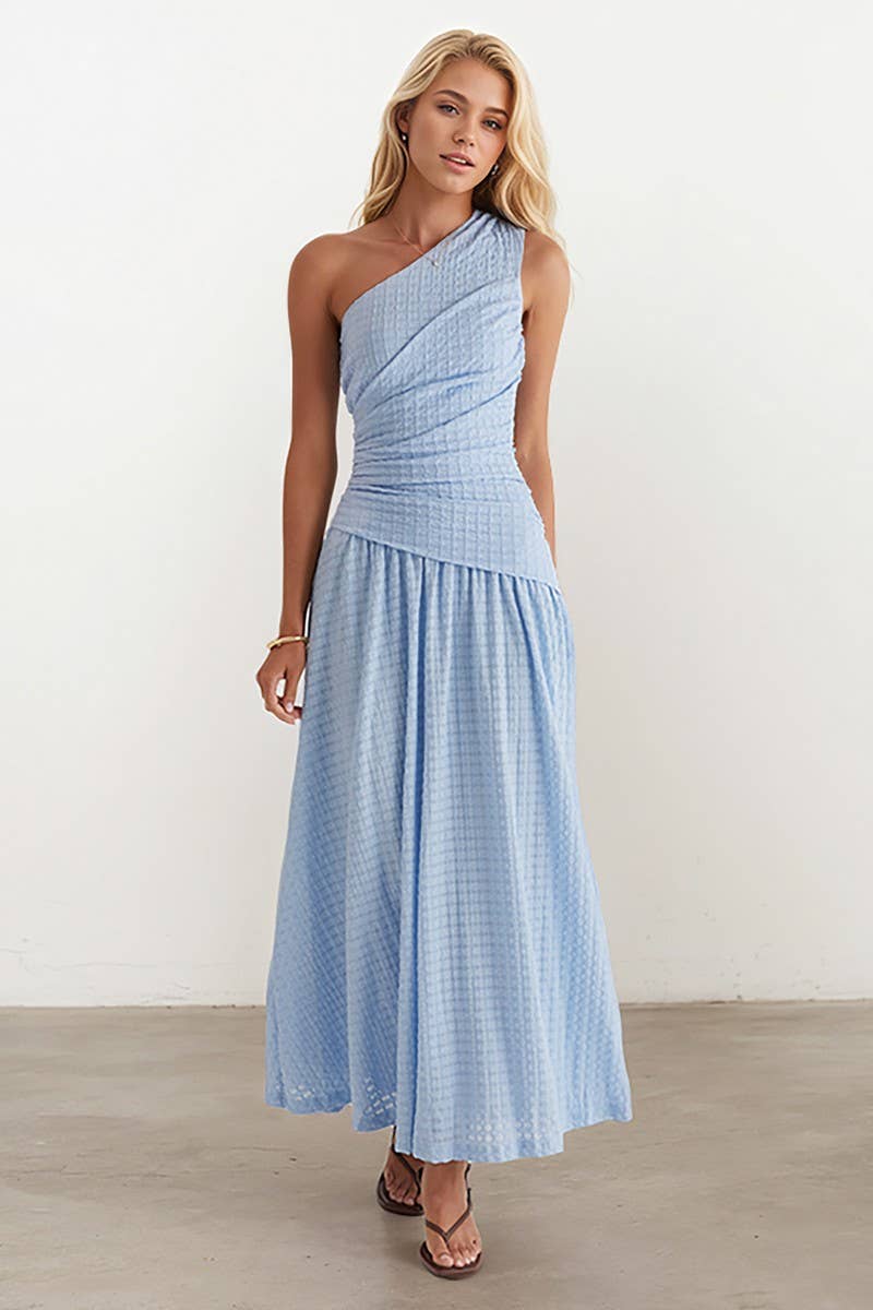 CWDMD6436_SOLID ONE-SHOULDER SLEEVELESS BODYCON DRESS