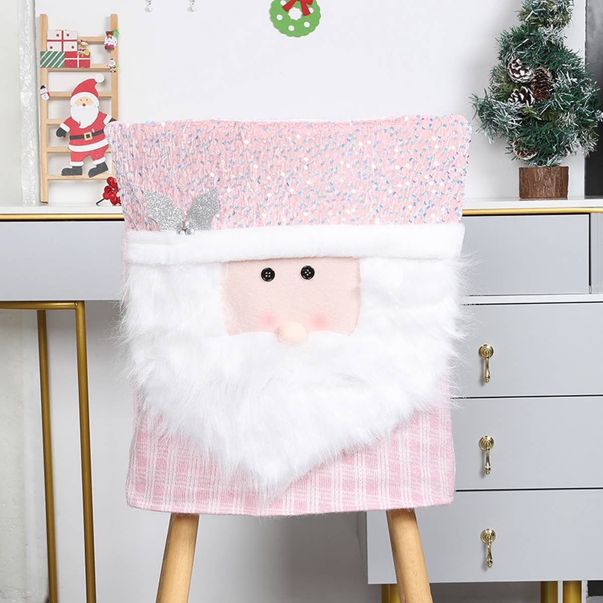 CHRISTMAS CHAIR COVER PINK STOOL COVER DECORATION