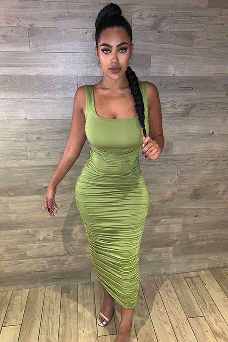 CWDMD4908_BODYCON HALTERNECK SLEEVELESS SHIRRED DRESS