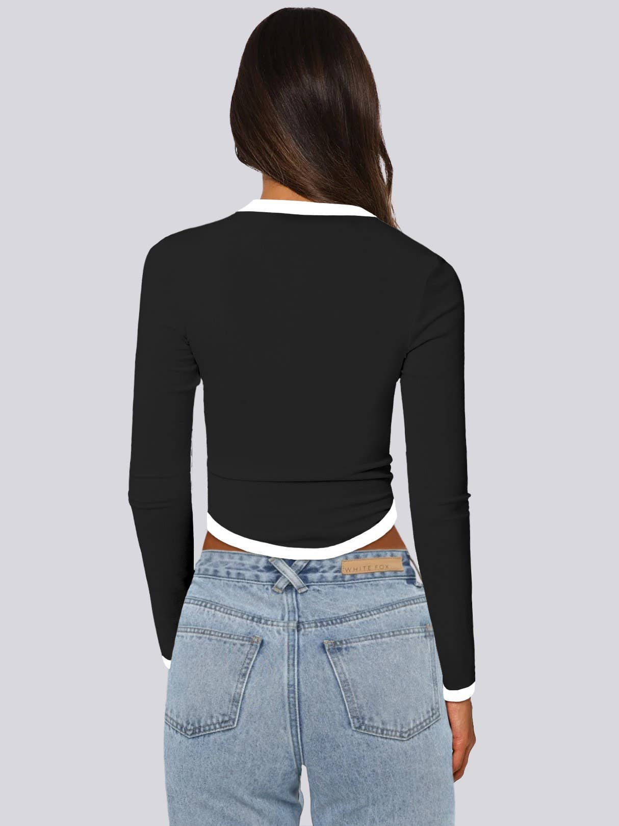 LONG SLEEVE ROUND NECK SLIM-FIT COLOR SHORT TOP