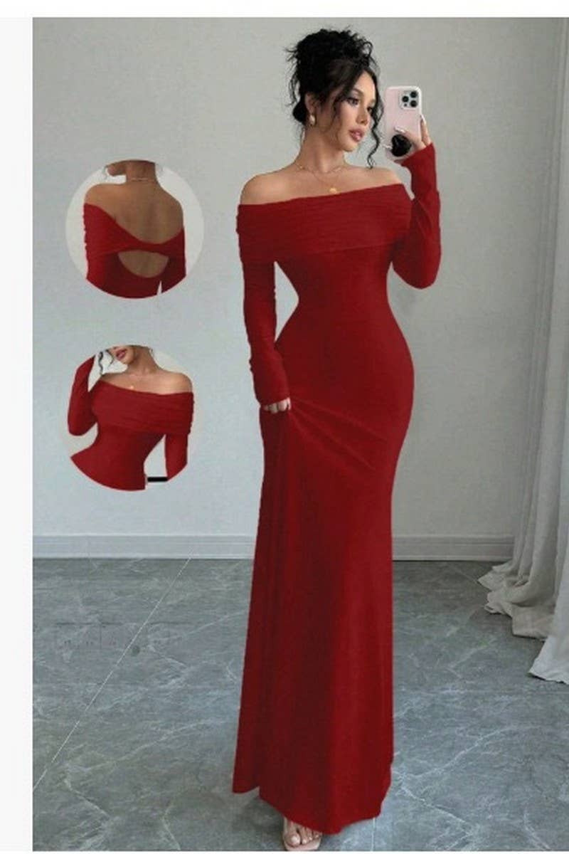 CWDMD01233_OFF SHOULDER BODYCON DRESS WOMEN ELEGANT FALL