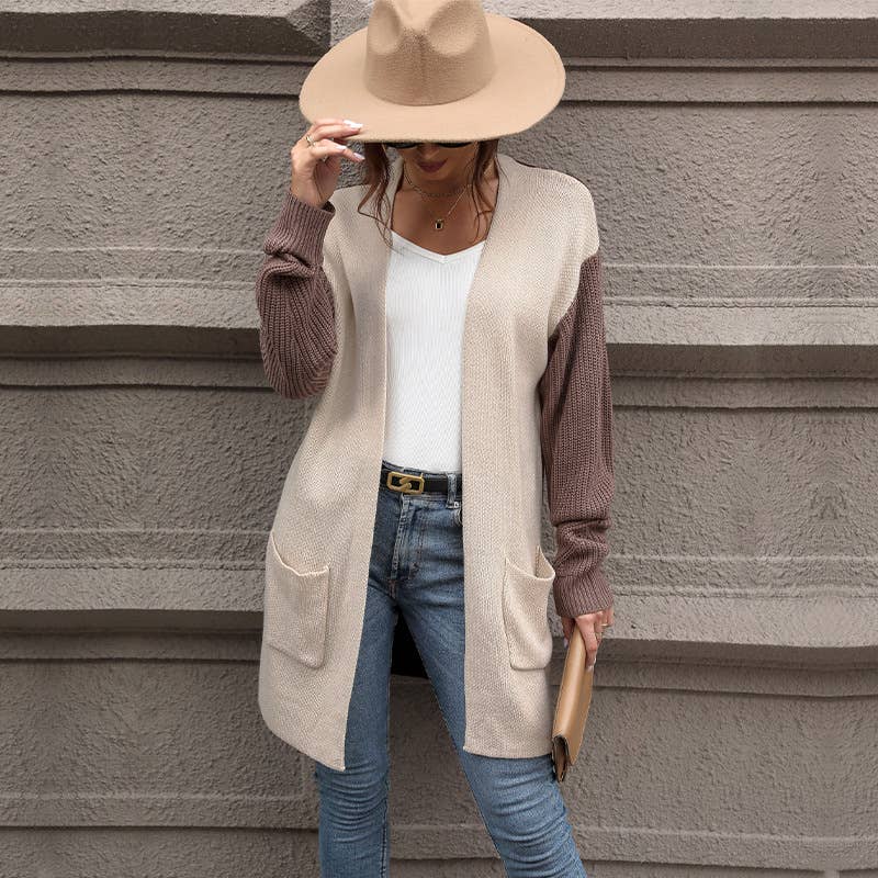 LONG SLEEVE COLOR MATCHING SWEATER CARDIGAN COAT