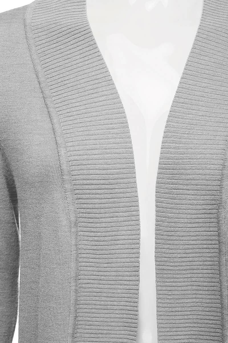 AWOCAL313_Open Front Long Sleeve Pockets Sweater Cardigan