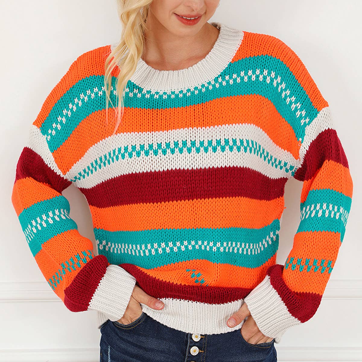 Warm loose intercolored pullover sweater