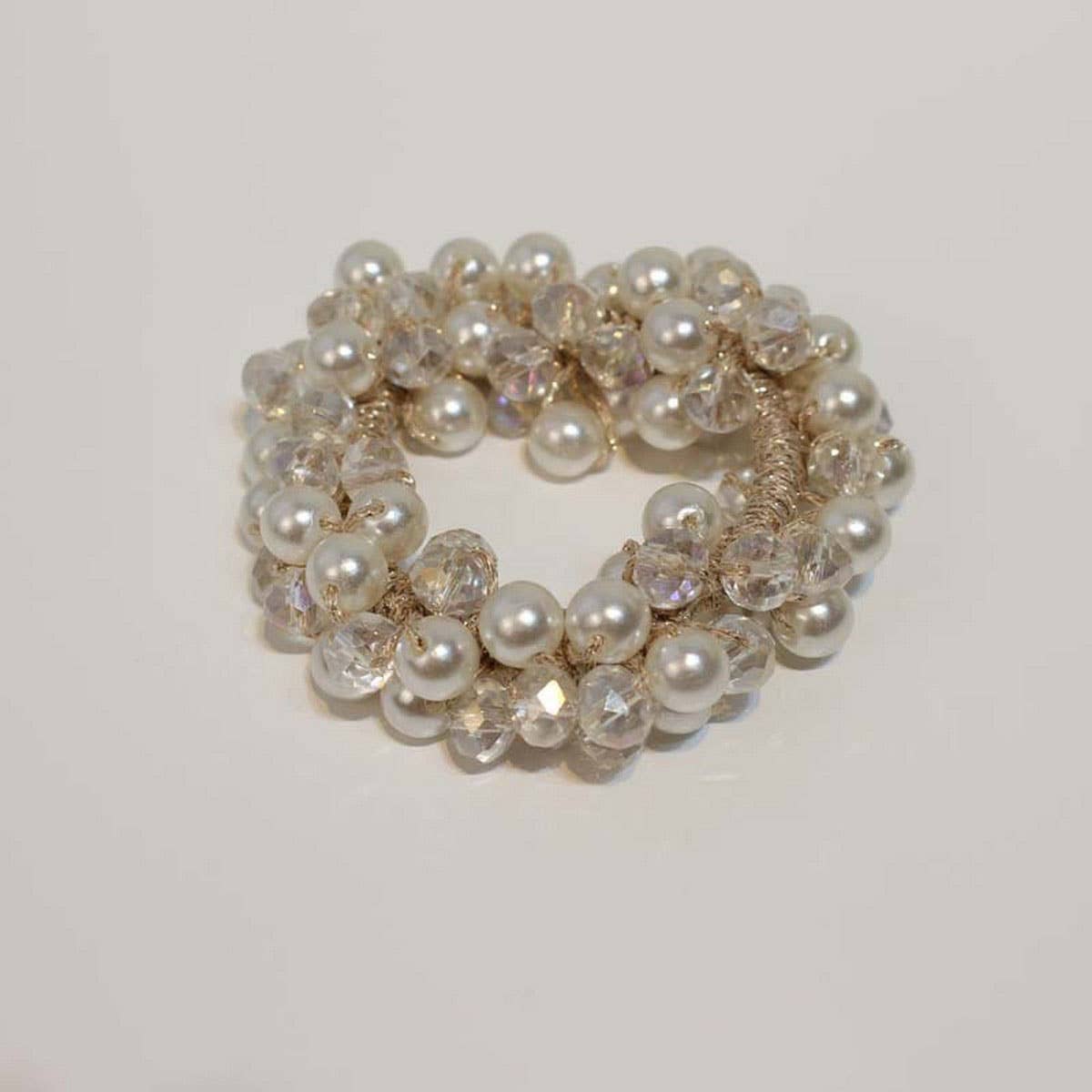 Boho Crystal Pearl Beaded Hair Tie Cute Girl Band_CWAHA6779