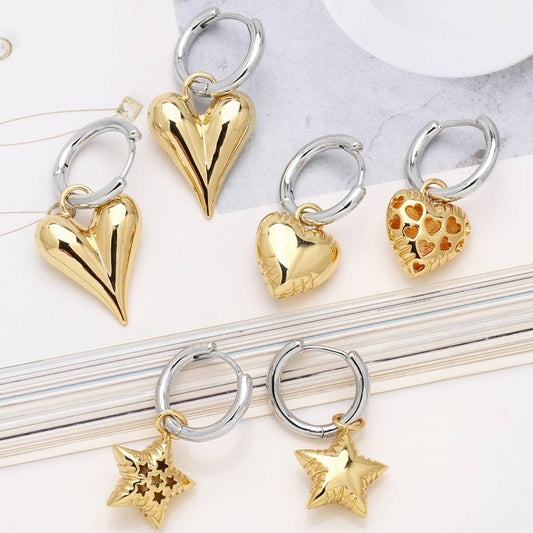 GOLD PLATED HEART-SHAPED PENDANT EARRINGS