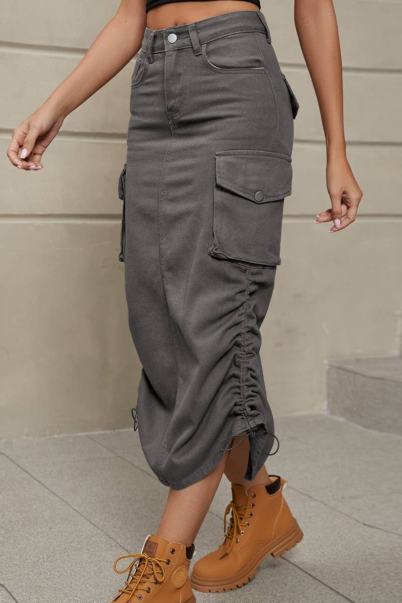 CWJSK00226_DRAWSTRING CASUAL POCKET DENIM SKIRT