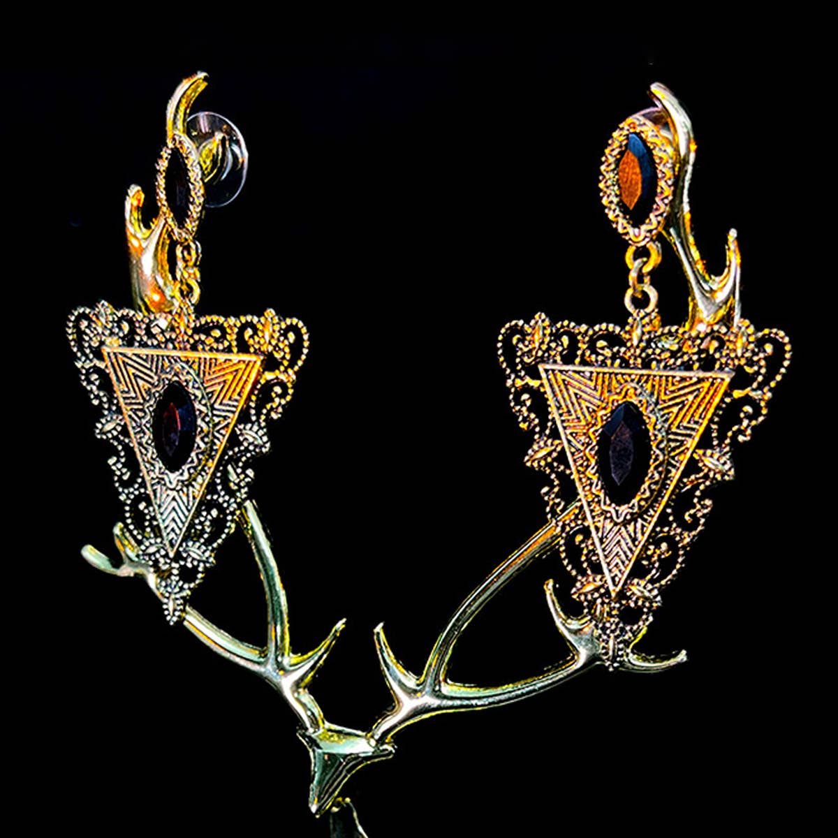 VINTAGE GEOMETRIC OBSIDIAN EARRINGS