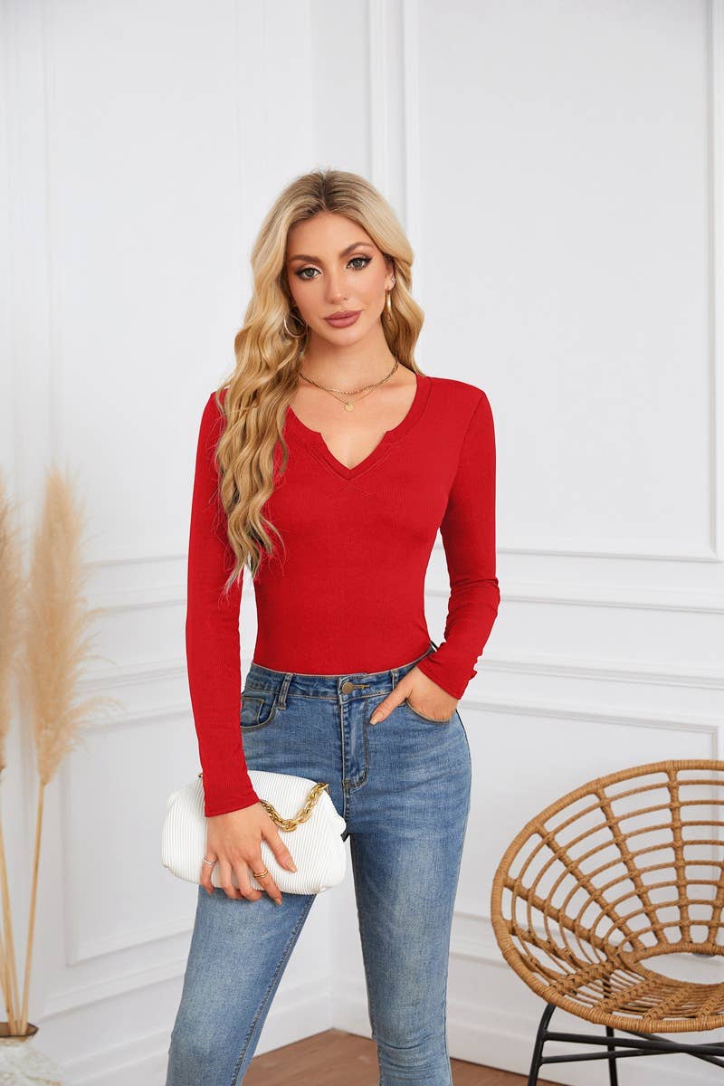 Long sleeve jumper with deep U neck and cross neckline