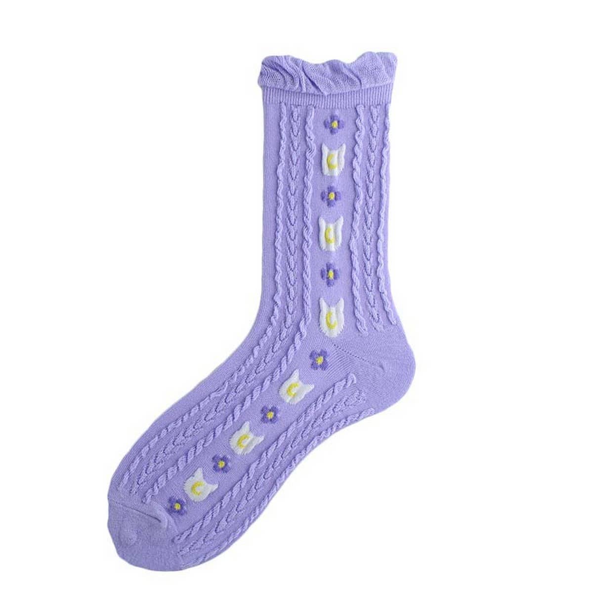 CUTE PRINTED CREW SOCKS WITH TWIST BUBBLE EDGE_CWAH1117