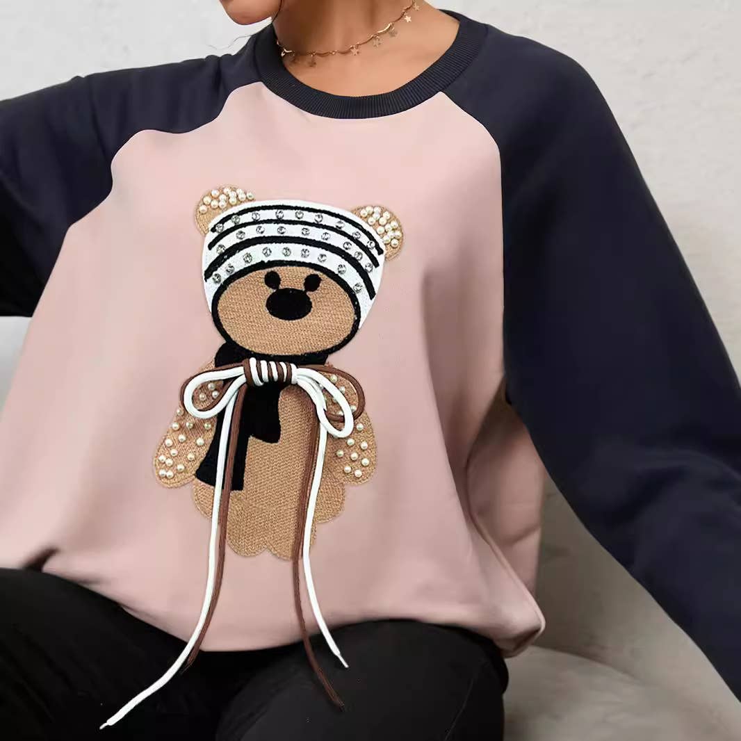 Design Sense Bear Lace-Up Color Matching Hoodie