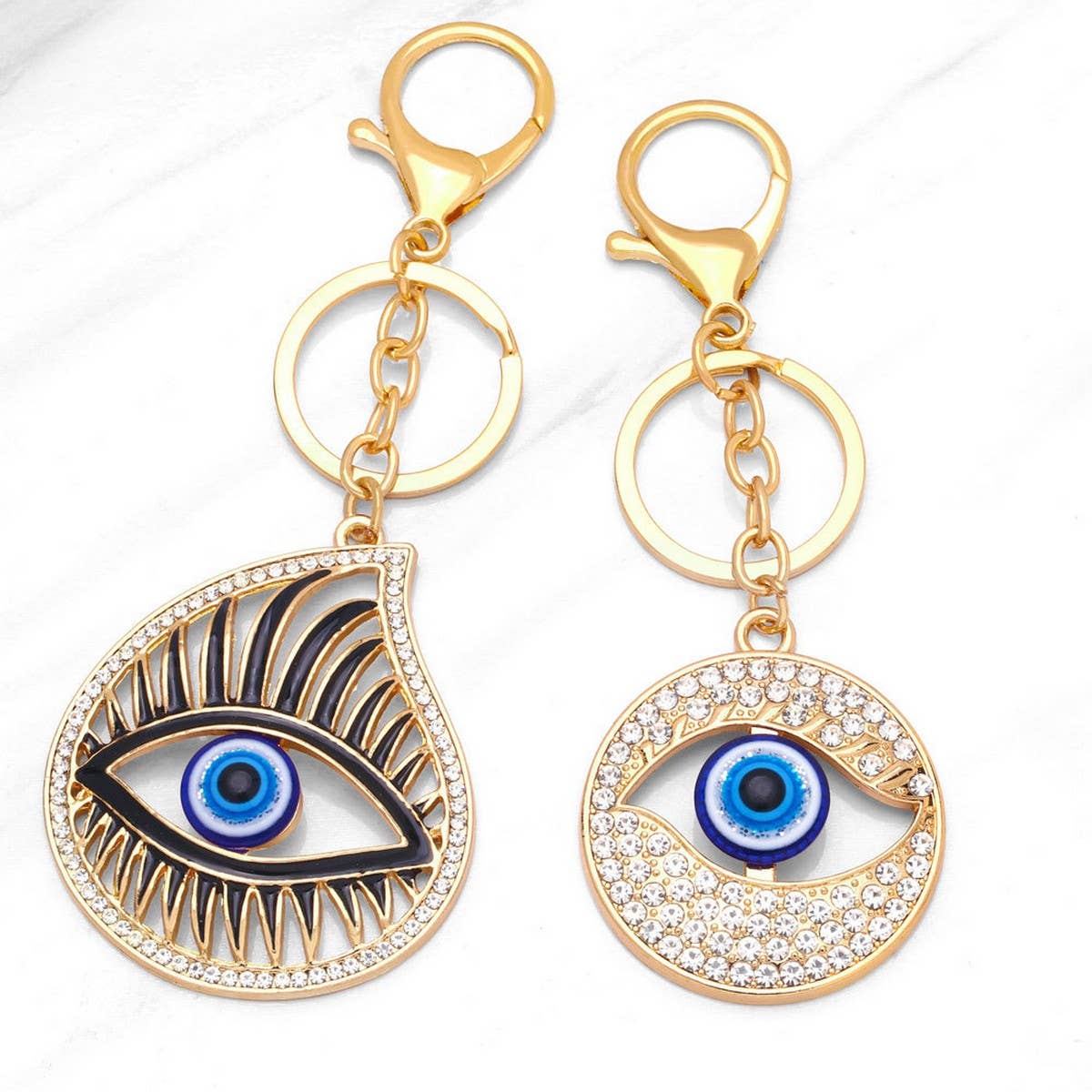 COLORED DIAMOND DEVIL'S EYE METAL KEYCHAIN PENDANT