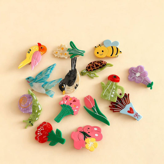 CWAHA07744_CARTOON TULIP BIRD ACETATE HAIR CLIP FOR WOMEN