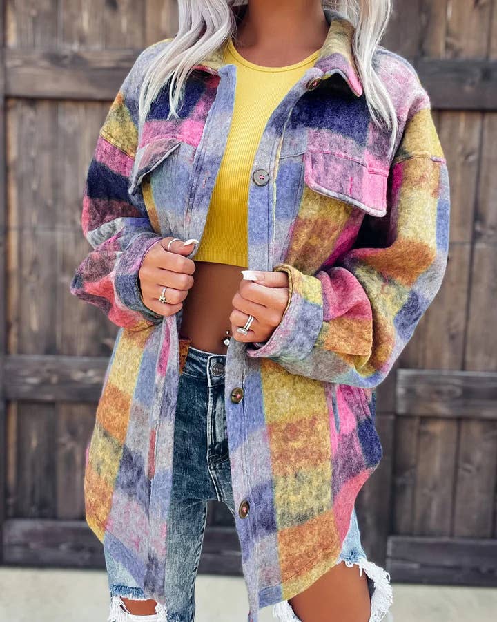 Tweed printed casual and fashionable lapel coat