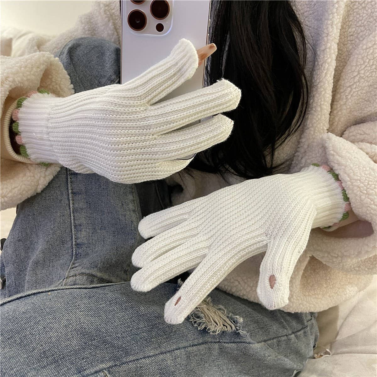 SOLID COLOR KNITTED FINGERLESS TOUCHSCREEN GLOVES_CWAG0197