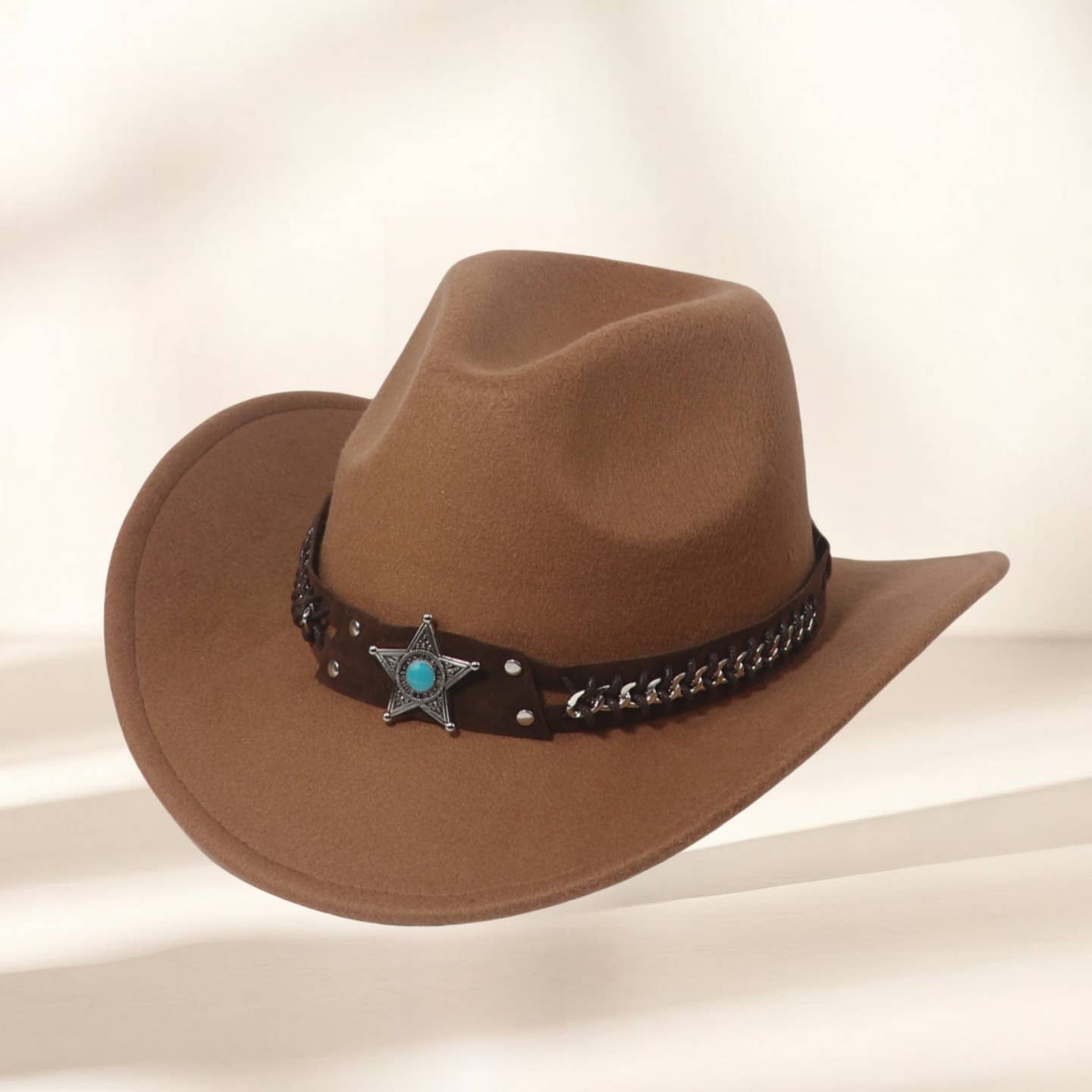 Western Cowboy Hat with Star & Ethnic Trim_CWAH3649