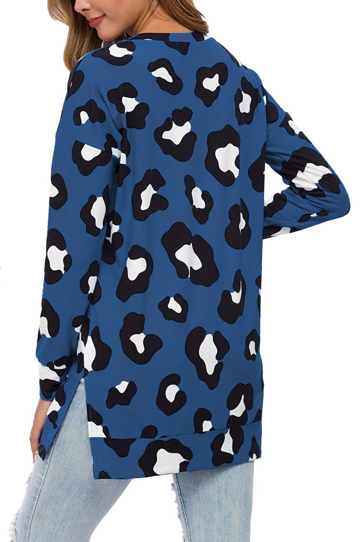 LEOPARD PRINT CREW NECK LOOSE PULLOVER T-SHIRT