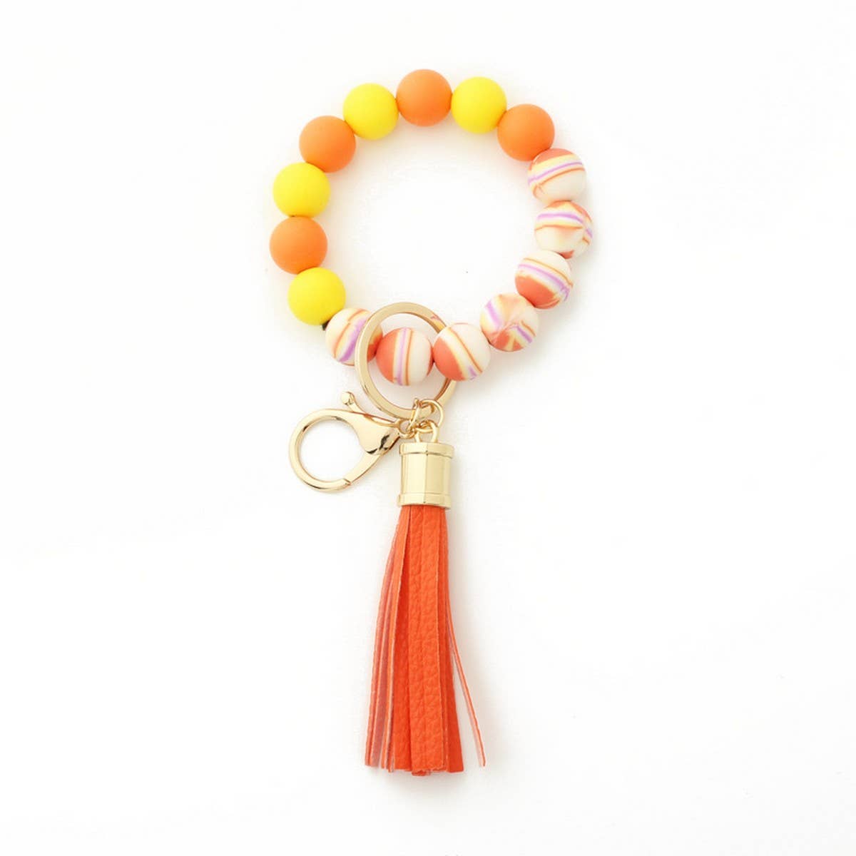 Colorful Silicone Bead Bracelet with Wood Keychain_CWAB5108