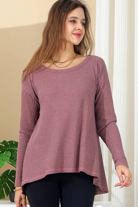 Cwttl1474_Casual Round Neck Loose Fit Long Sleeve Tops