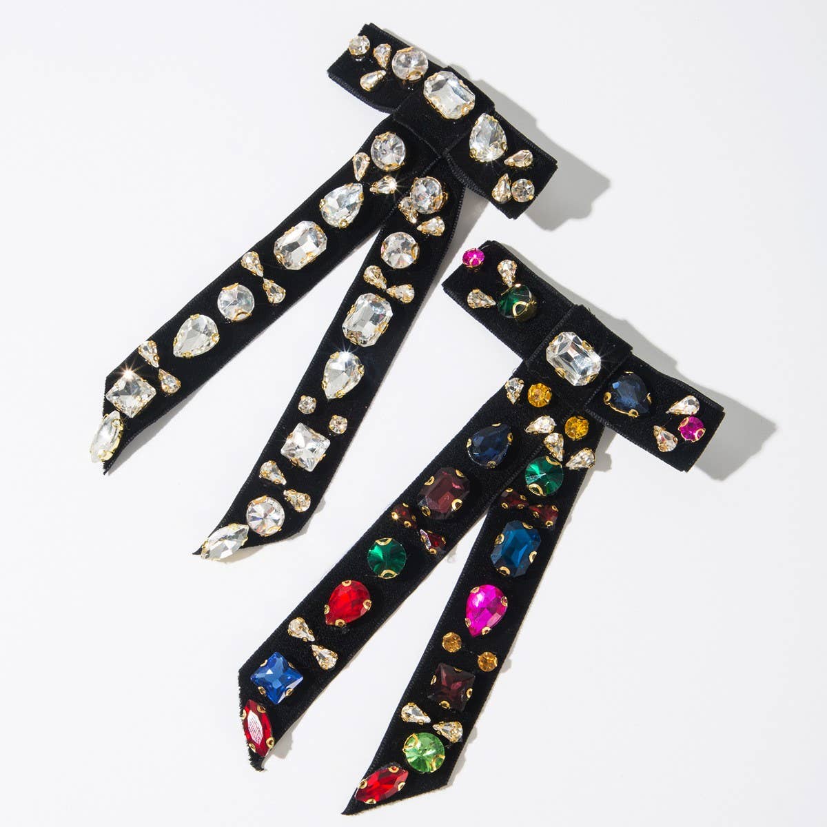 Velvet Rhinestone Bow Hair Clip for Women