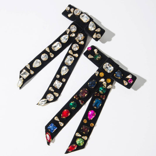 Velvet Rhinestone Bow Hair Clip for Women