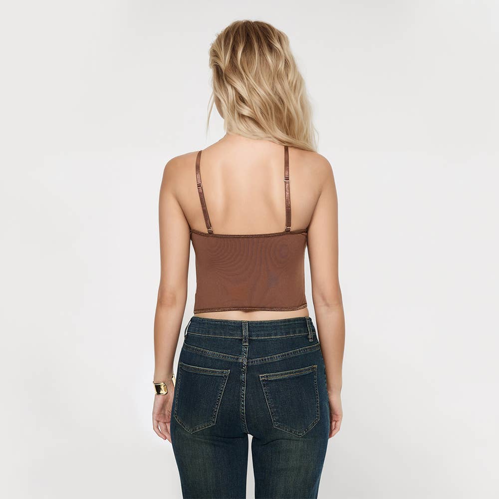 FISHBONE SUPPORT LACE SPLICING SHORT TANK TOP