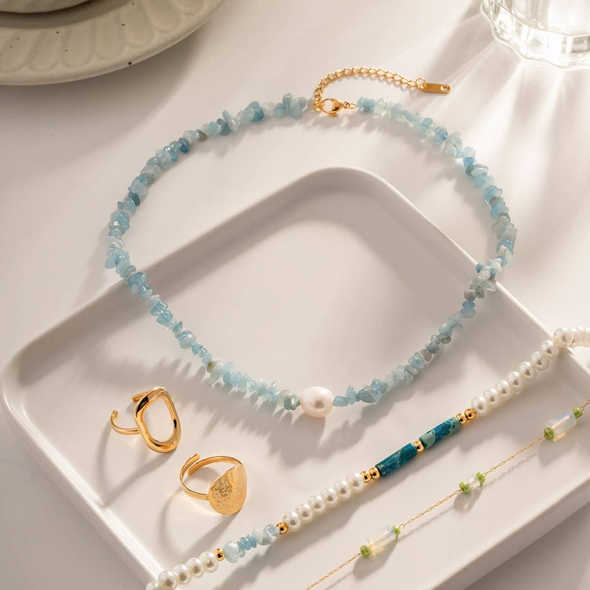 NAVY BLUE MULTIFUNCTIONAL GRAVEL PEARL NECKLACE