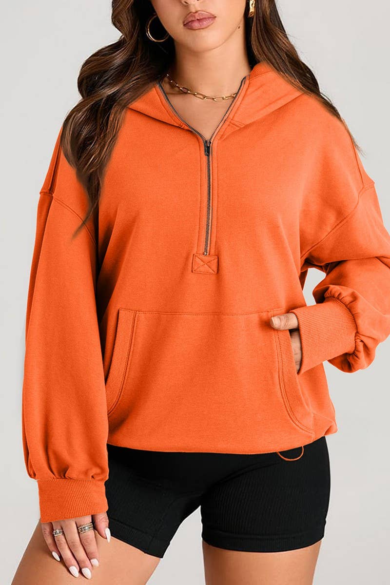 CWOHOL0935_SOLID COLOR HOODED ZIPPER POCKET SWEATSHIRT