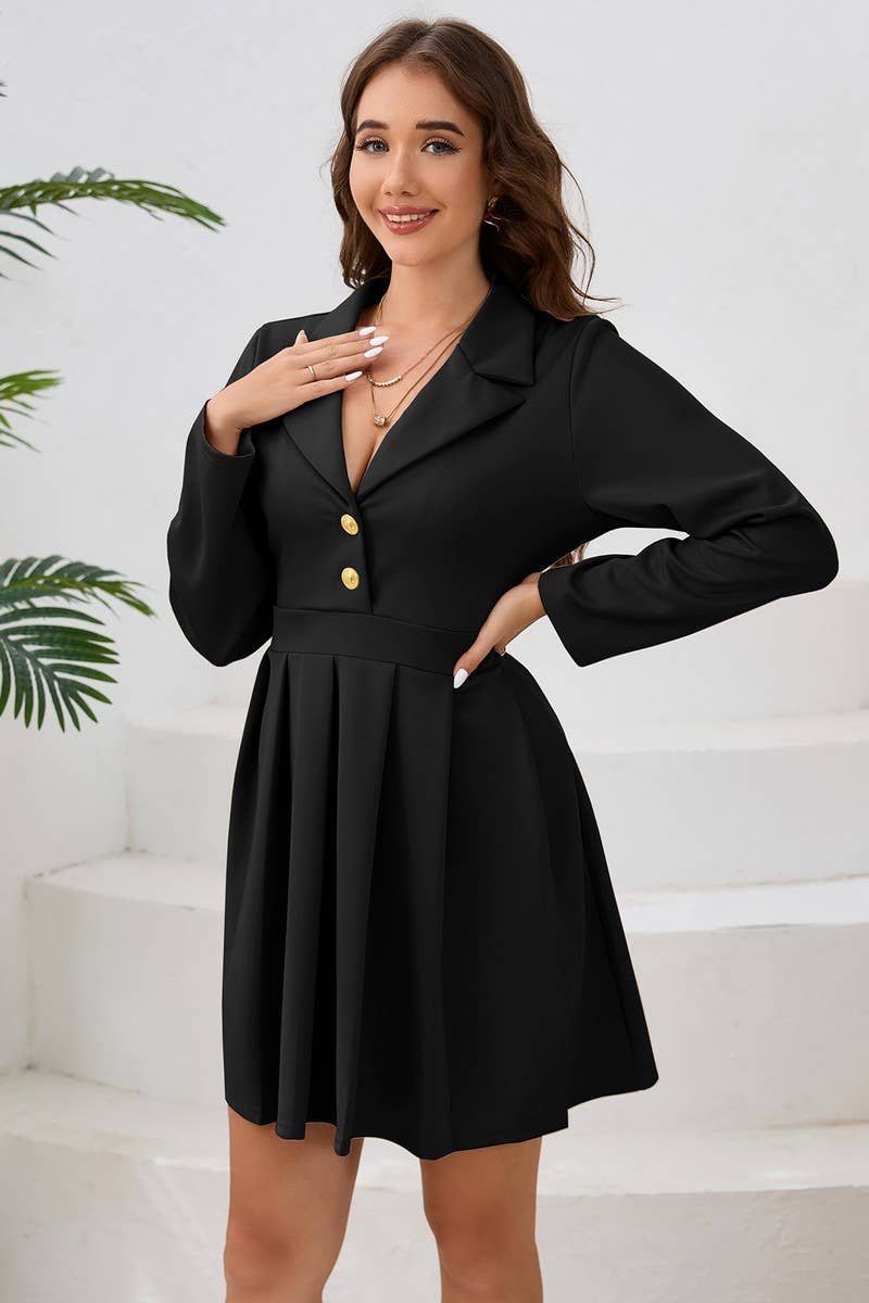 CWDSD6461_SINGLE BREASTED LAPEL PLEATED BUSINESS DRESS