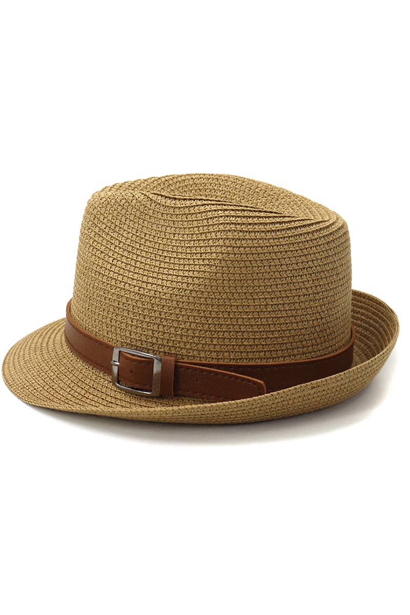 DANDY BELT SUMMER STRAW FEDORA HAT_CWAH0450