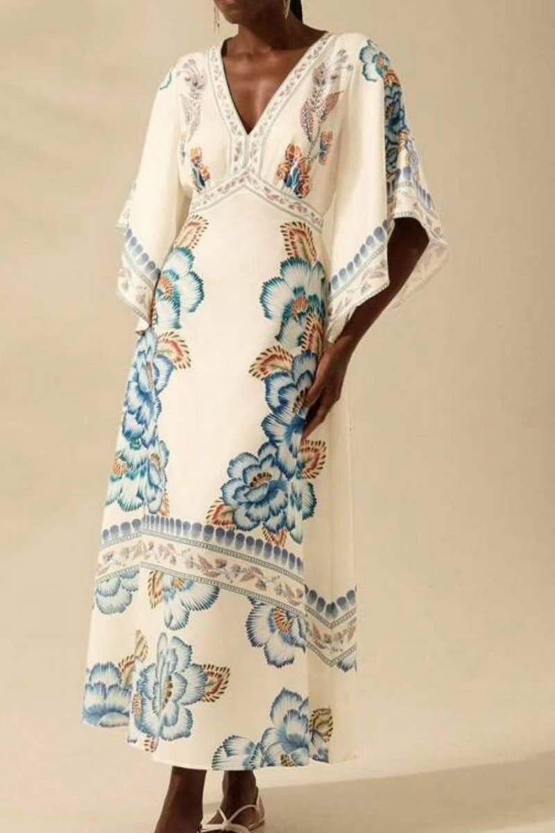 CWDMD5834_V-NECK LOOSE FLORAL FLOWY MAXI DRESS