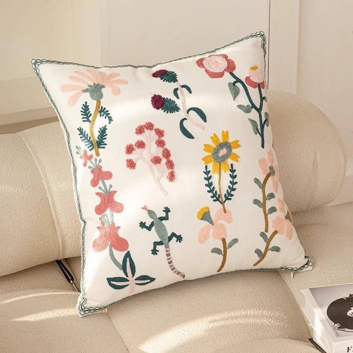 Tulip Embroidered Cute Pillow Cover for Bed & Sofa