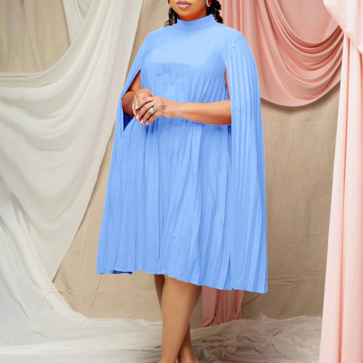 FASHION LOOSE CAPE BAT SLEEVE PLUS SIZE DRESS_CWDMD3703