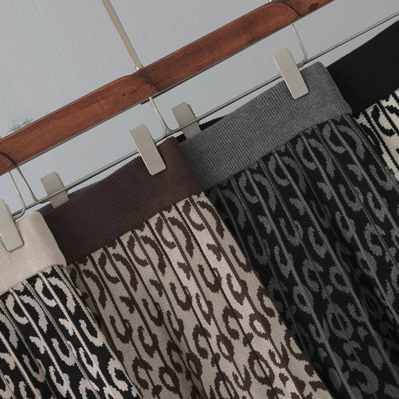 VINTAGE LEOPARD PRINT CONTRAST KNIT SKIRT