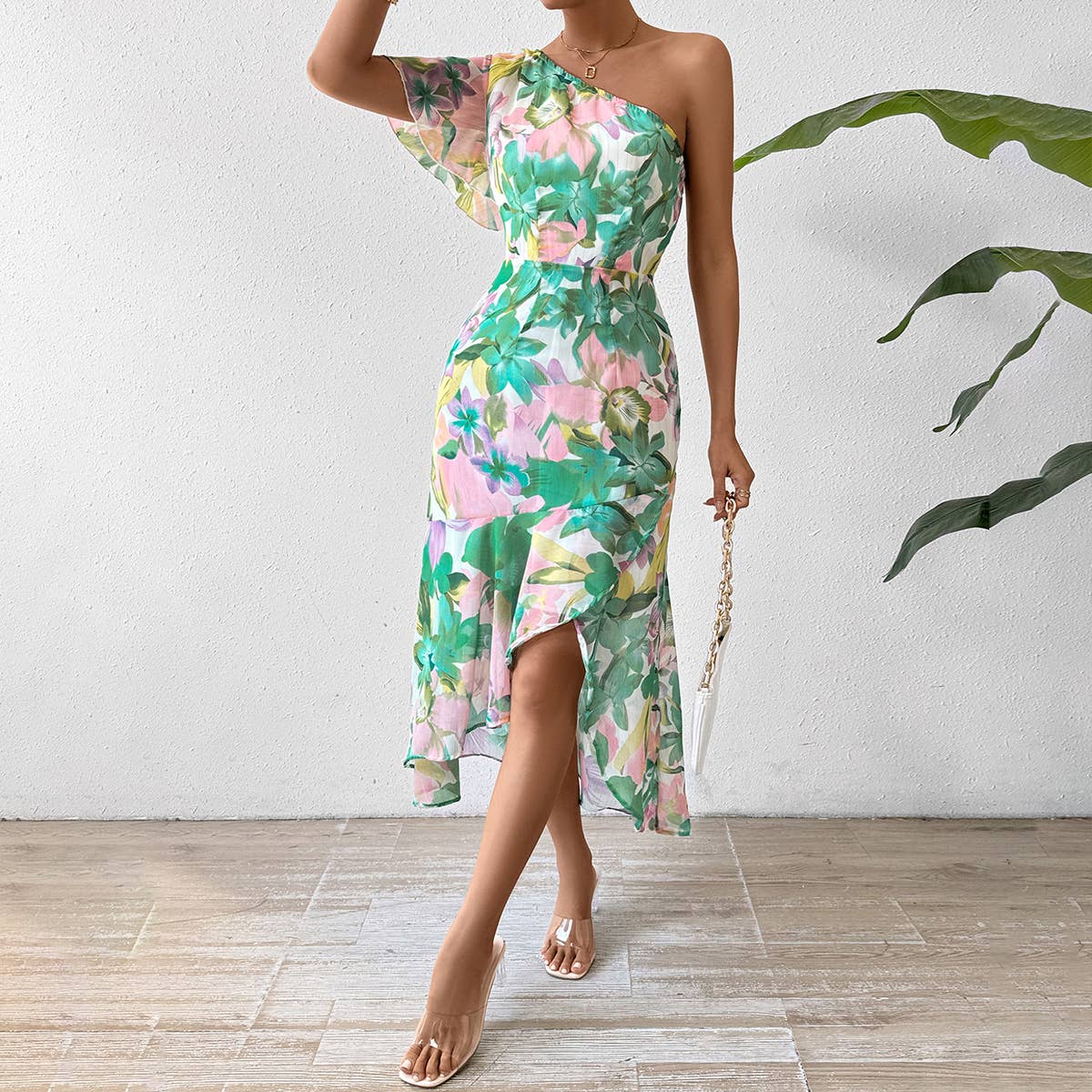 Slimming gradient off-the-shoulder fashion dress