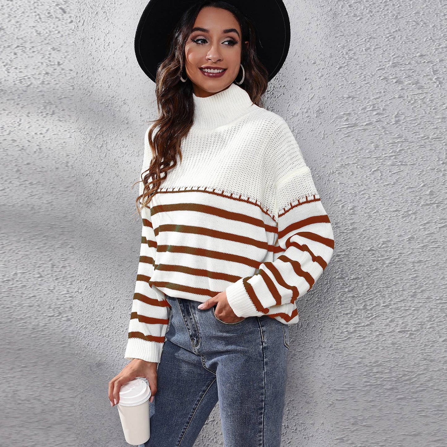Striped patchwork turtleneck sweater