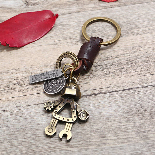 VINTAGE BRAIDED ROBOT COWHIDE KEYCHAIN