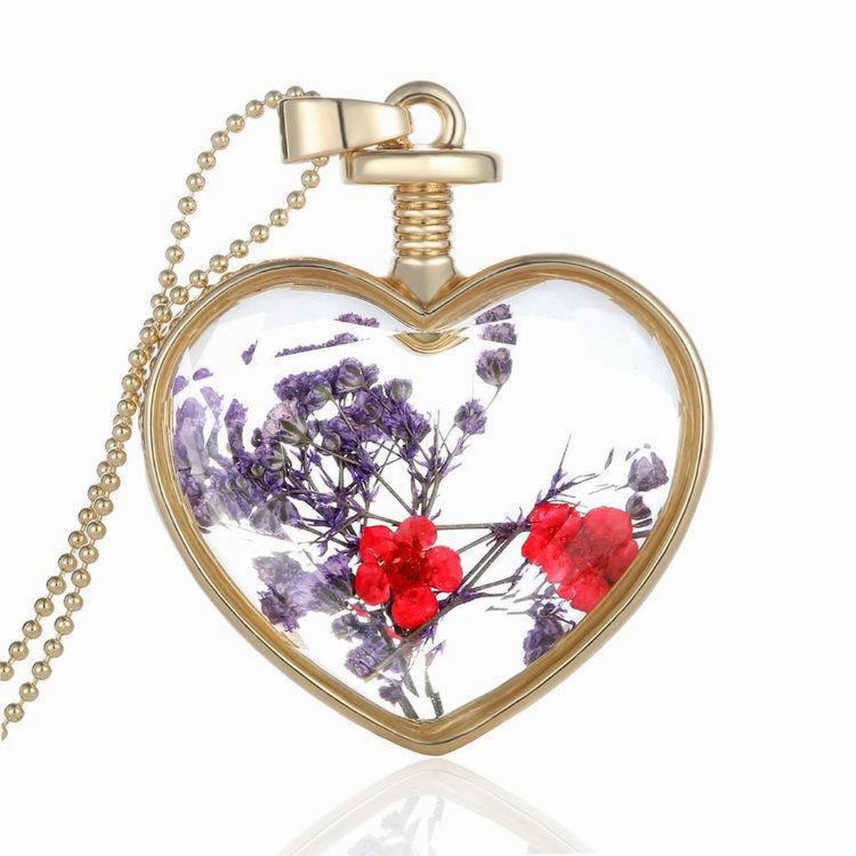 HEART CRYSTAL PLANT DRIED FLOWER NECKLACE